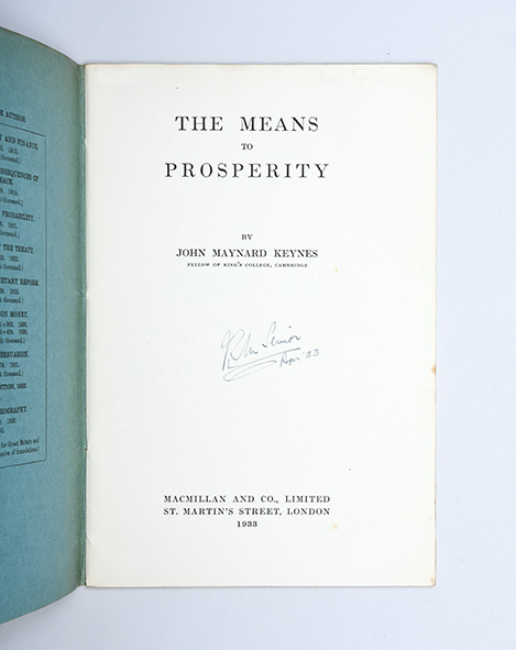 The Means to Prosperity.,KEYNES, John Maynard.,1933