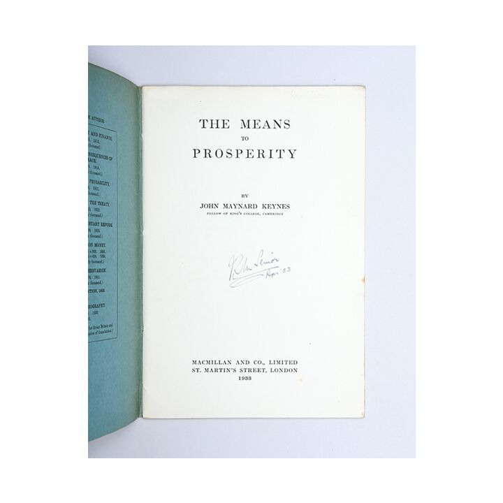 The Means to Prosperity.,KEYNES, John Maynard.,1933