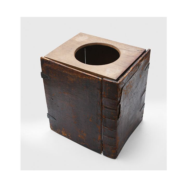 Historia universalis.,WOODEN CLOSE STOOL.,Metamorphic bookbinding