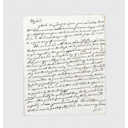 Autograph letter signed, to the Earl of Shelburne on the sickness of his son.
